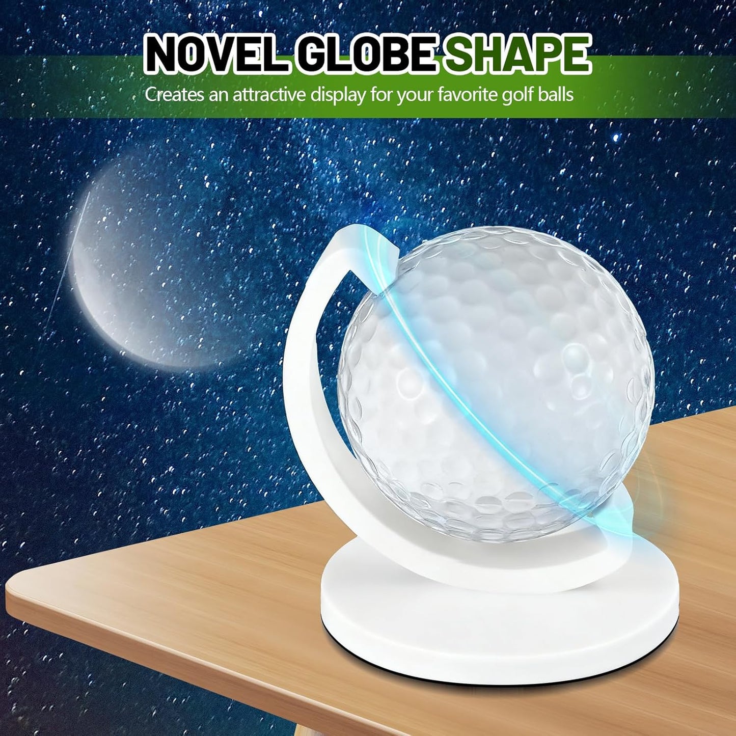 Wenqik 1 Pcs Globe Shaped Golf Ball Display Stand Tabletop Acrylic Ball Holder Single Hole Frame Case for Desk Bookshelf Bookcase Shelf Mantel Decor, Christmas Golf Gift for Dad, Grandfather (White)