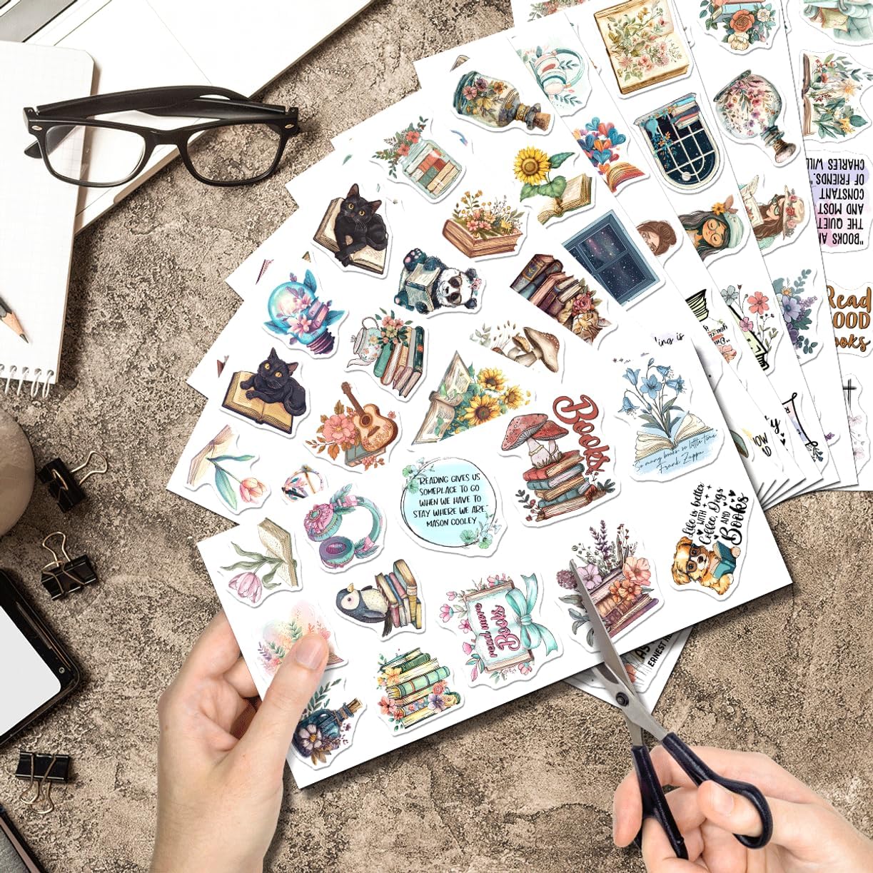 108Pcs Book Lover Aesthetic Stickers Pack for Journal Laptop Ipad Kindle Case Waterproof Vinyl Sticker Set Readers Students Teens Women Club Booktok Scrapbooking