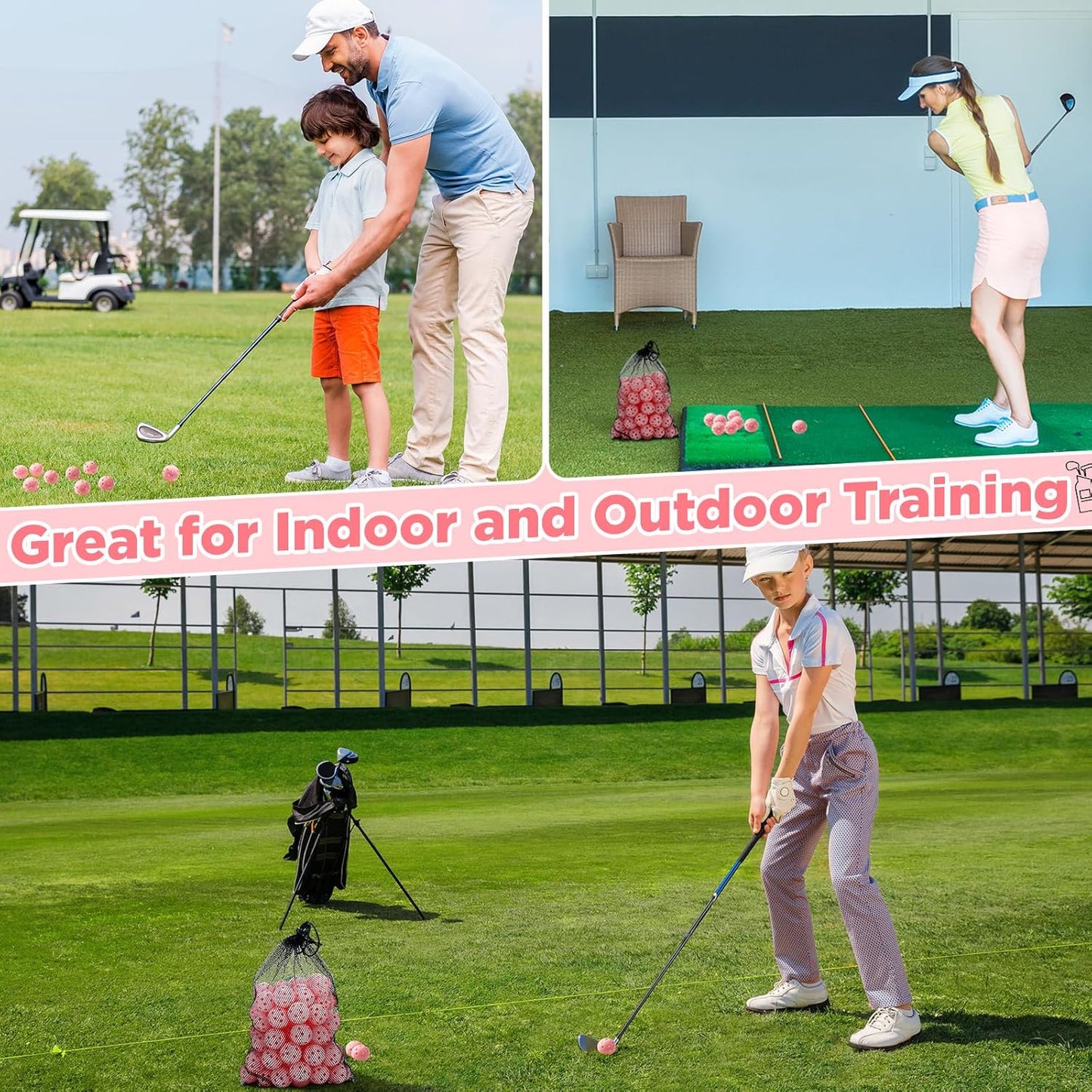 80 Pack Practice Golf Balls Limited Flight 42 mm Golf Training Airflow Hollow Plastic Ball for Women Men Indoor Outdoor Driving Range Swing Practice Home