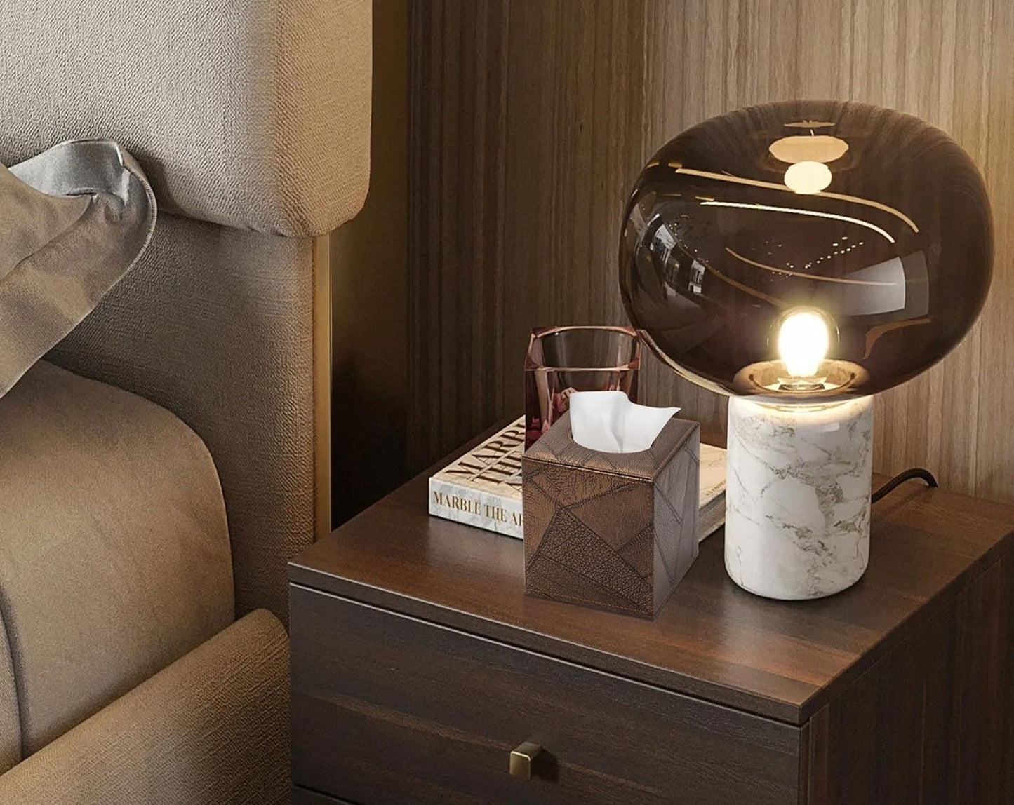 Tissue Box Cover Square Tissue Box Holder for Bathroom (Retro Brown)