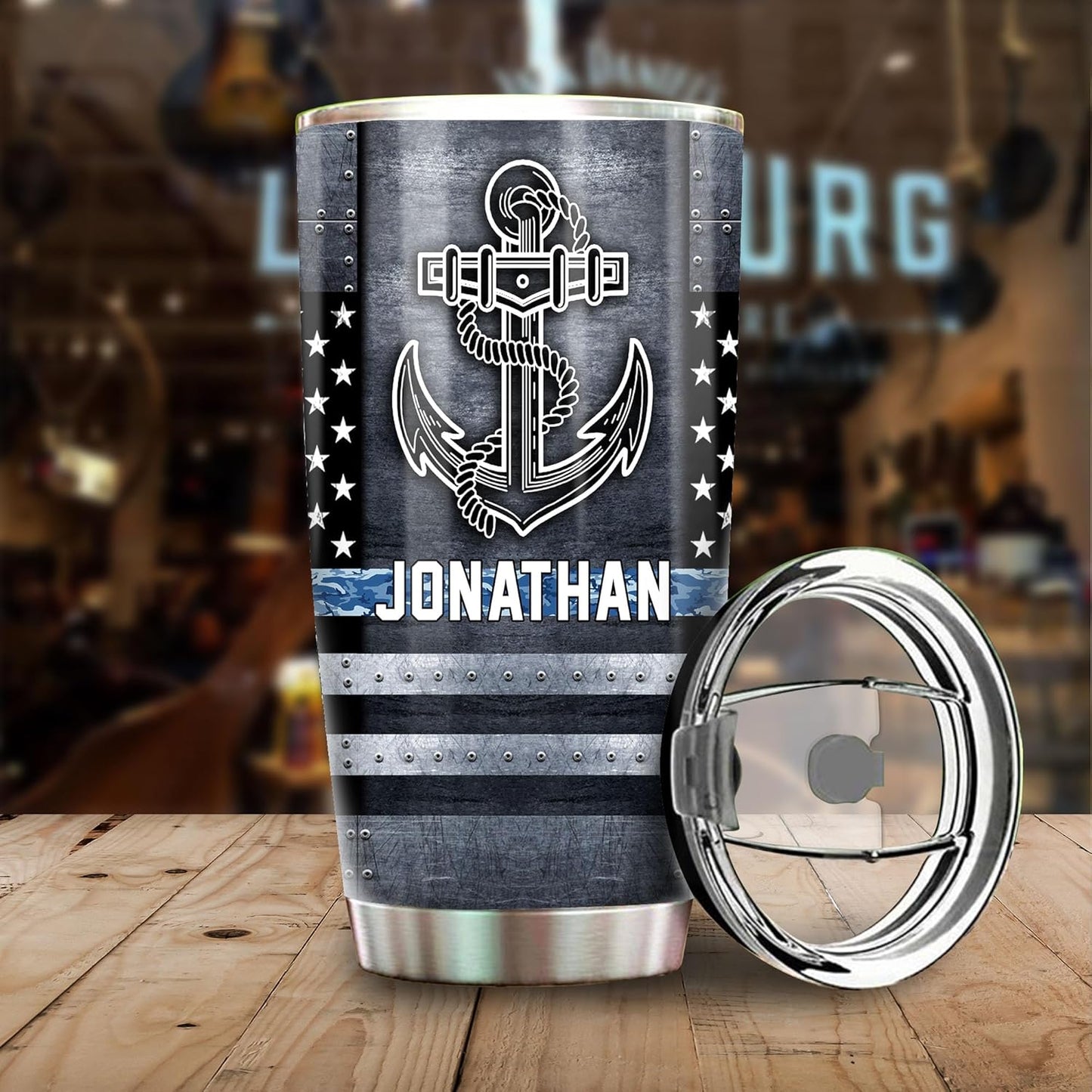 Personalized US Navy Military Veteran 20oz Tumbler With Lid - US Navy Flag Gifts - Soldier Academy Graduation Retirement Birthday Gifts