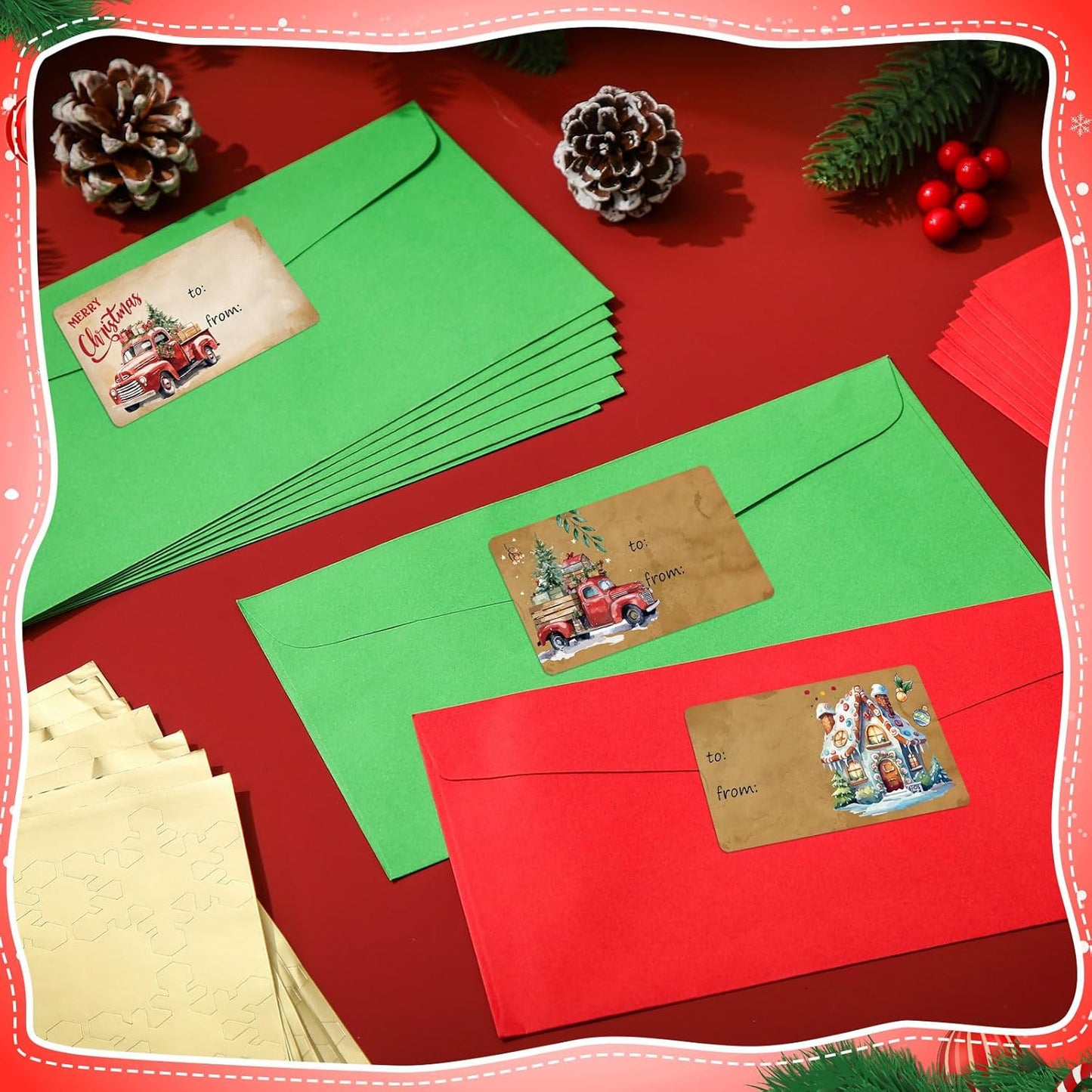 Outus 500 Pieces Christmas Tags Self Adhesive Gift Tags for Xmas Presents Christmas Name Labels Stickers for Wrapping Paper Festival Birthday Holiday Decor(Old Fashioned Style,2.76 x 1.57 Inch)