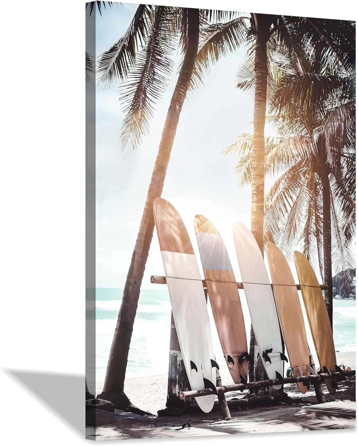 Hardy Gallery Palm Tree Wall Art Surfboard Pictures: Beach Scene Painting Coastal Wall Decor Seaside Artwork Surfing Ocean Print in Beach Canvas for Living Room 45"x30"