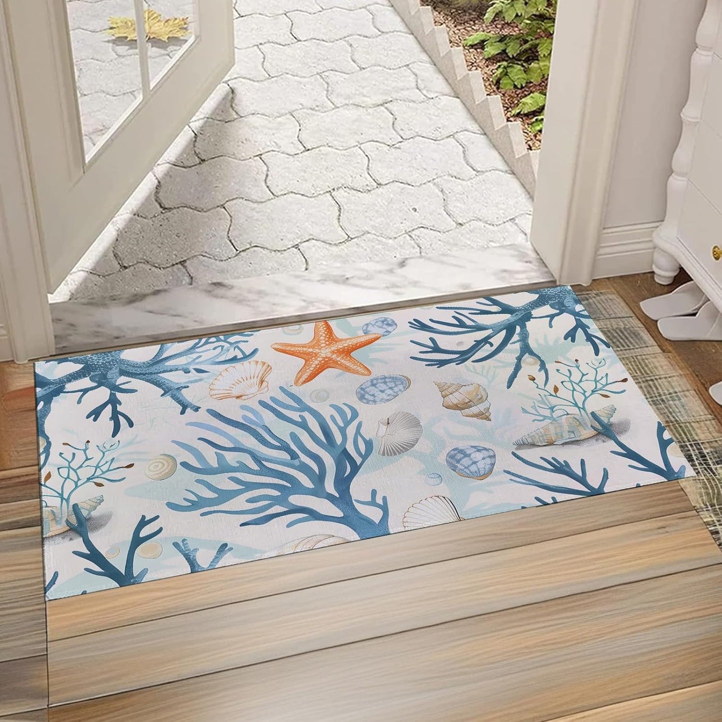 Starfish Coral Ocean Indoor Door Mat,Front Door Mat Entrance,17x29.5 in,Non-Woven Fabrics Non Slip Floor Doormat,Welcome Mats Entryway Rug Doormats for Kitchen Bedroom Living Room Decor Gifts
