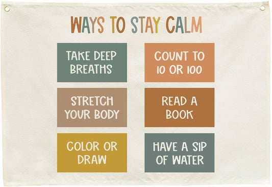 Classroom Decor-Classroom Wall Poster-Teacher Gift-Nursery Decor- Rectangle Banner Flag Wall Decor-Christmas Gift-Psychology Treatment Office Wall Sign-Mental Health-Ways To Stay Calm-28.5"L×20"W