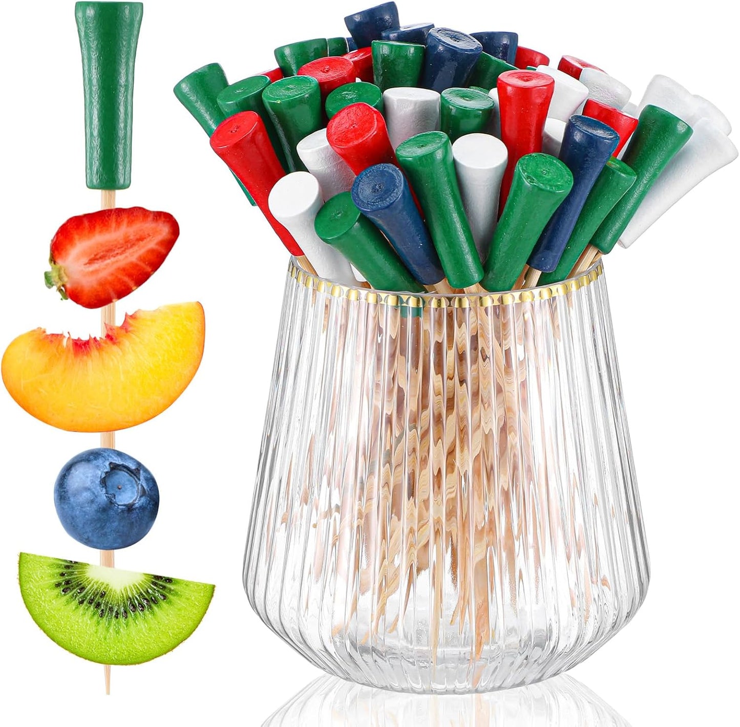 500 Pcs 4.7 Inch Golf Tee Picks for Appetizers Golf Toothpicks Decorative Golf End Sports Bamboo Fruit Sandwich Cocktail Picks for Golf Party Decoration Supplies Catered Events (Multicolor)