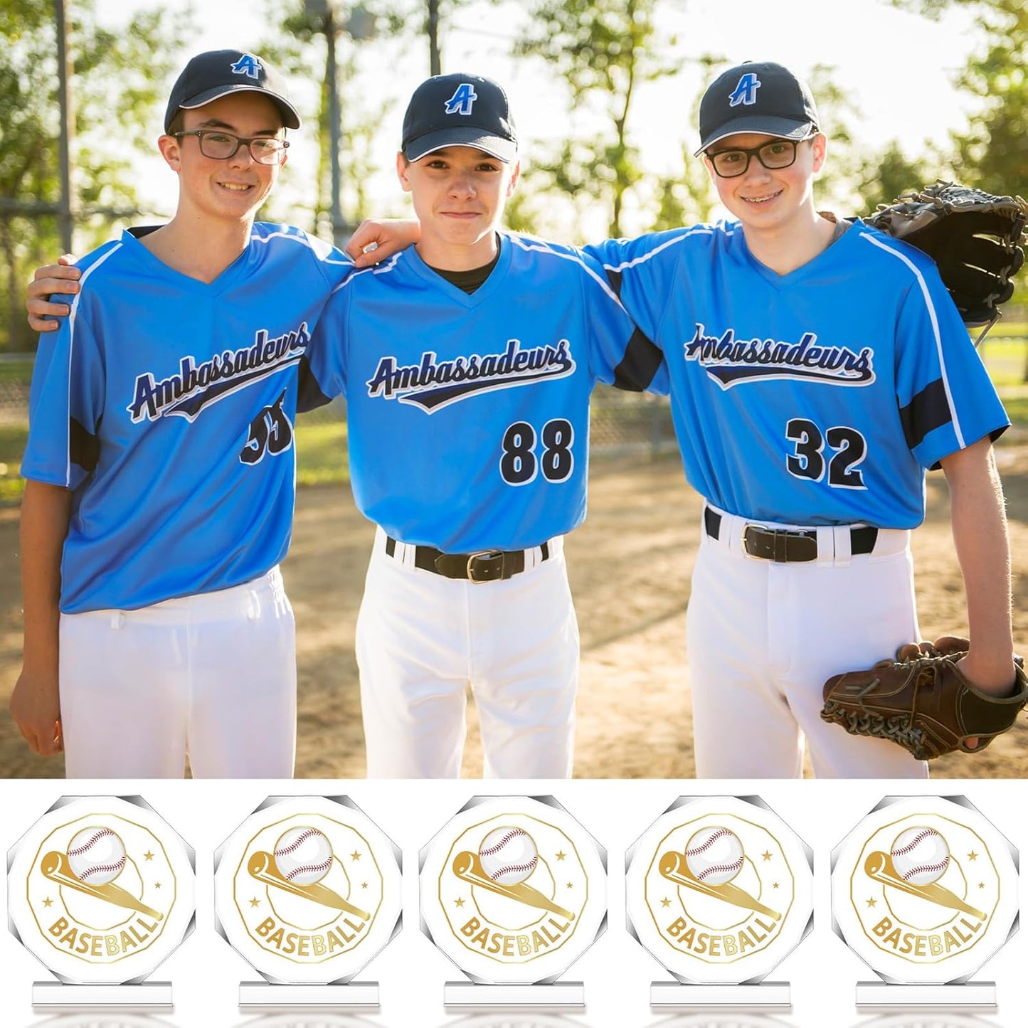 6 Pack Sports Trophy Acrylic Award Medals 4.72 x 4.72 Inch Sports Contest Trophies Bulk Plaques Team Prize Gift Trophies for Competition