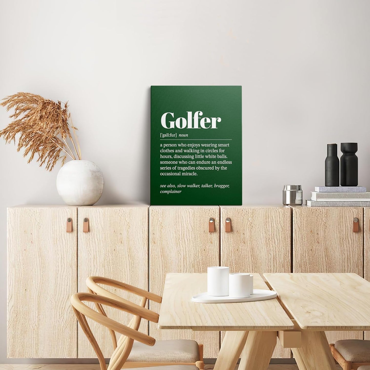 XWELLDAN Dark Green Golfer Definition Framed Canvas Wall Art Decor, Gifts for Golfers Men, 11x14 Inches