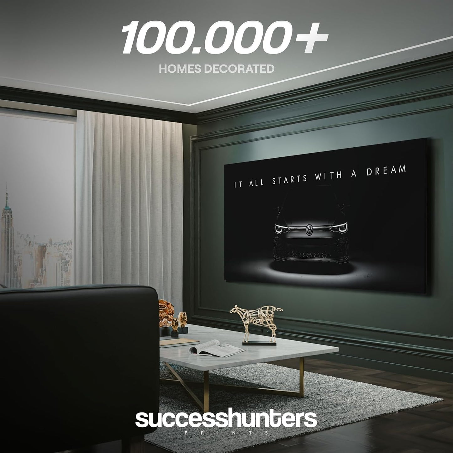 Motivational Wall Art for Office, Super Car Art Canvas, Inspirational Automotive Decor for Volkswagen Golf R Mk8 Sportscar Lovers, Motivational Wall Decor for Home, Car Poster (24" x 48" in)