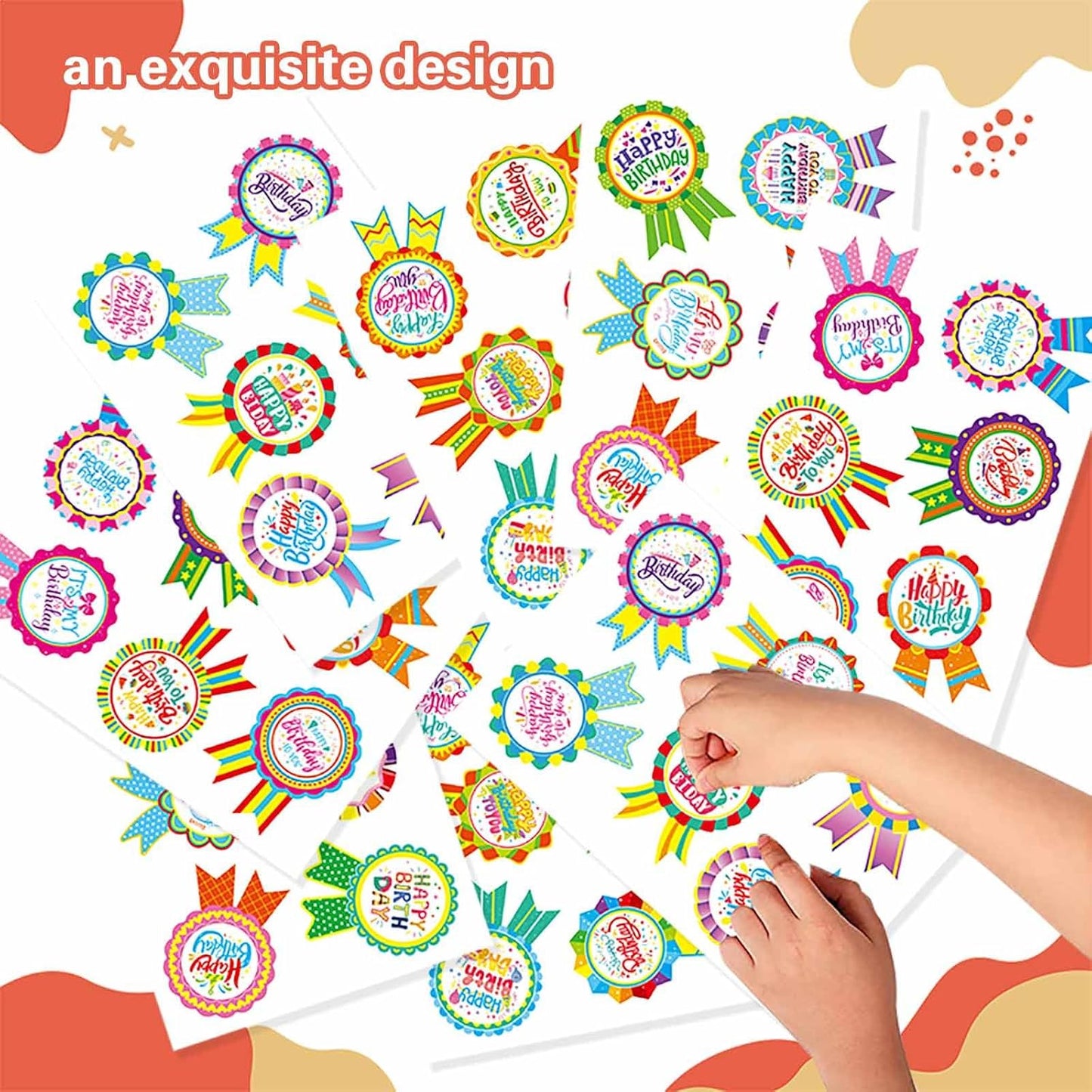 144PCS Happy Birthday Badge Stickers, Birthday Gift Stickers for Kids Adults, Birthday Labels for Home, Classroom Birthday Party Envelope Card Gift Wrapping