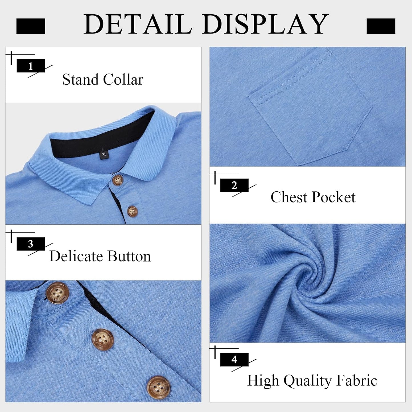Mens Long Sleeve Polo Shirts Casual Moisture Wicking Golf Polo Shirts with Pocket