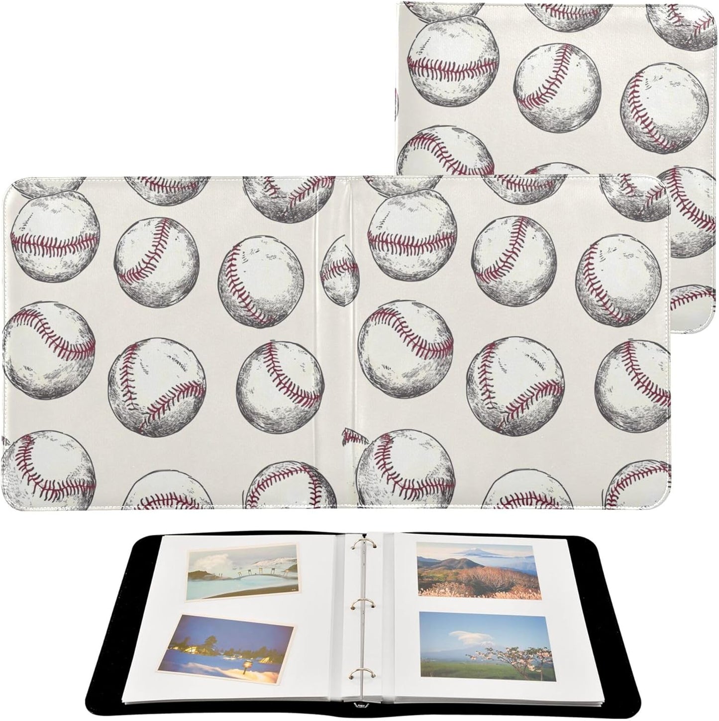 Fisyme Vintage Sports Baseball Photo Album Self Adhesive DIY Scrapbook Album for 2x3 4x6 5x7 6x8 Pictures 20 Pages Memory Book for Family Wedding