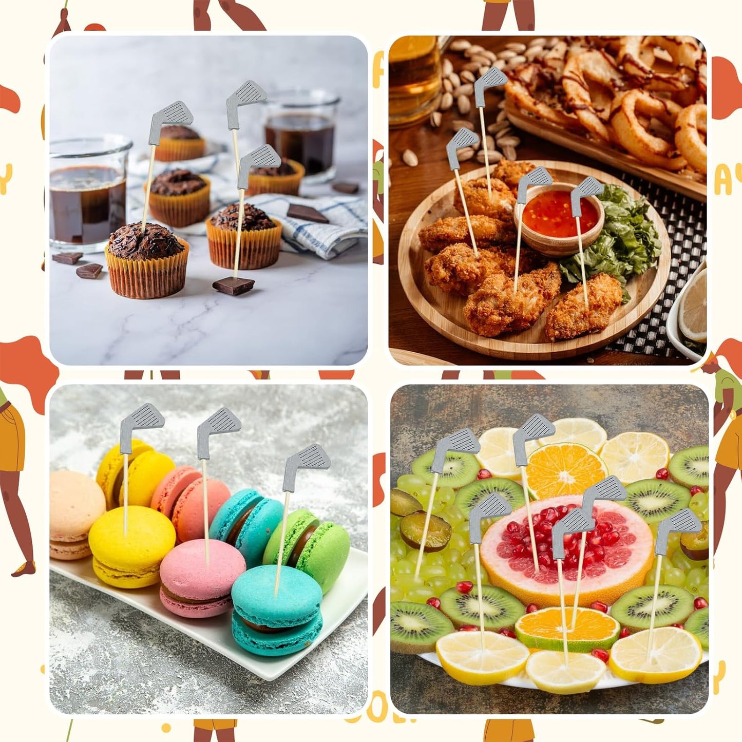 200Pcs Golf Cocktail Picks,4.7 Inch Golf Themed Fruit Toothpick,Party Toothpicks for Appetizers Cocktail Decorations for Party Supplies