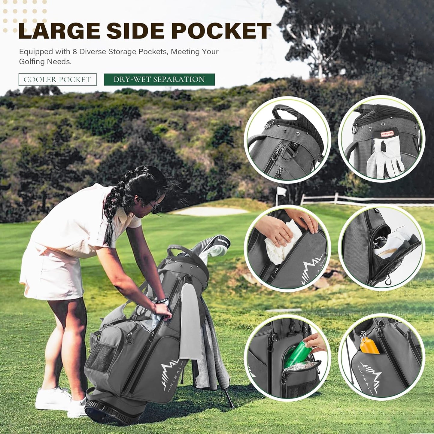 Golf Stand Bag with 7 Way Top Dividers, Lightweight Golf Bags for Men Women with Multiple Pockets, Dual Straps