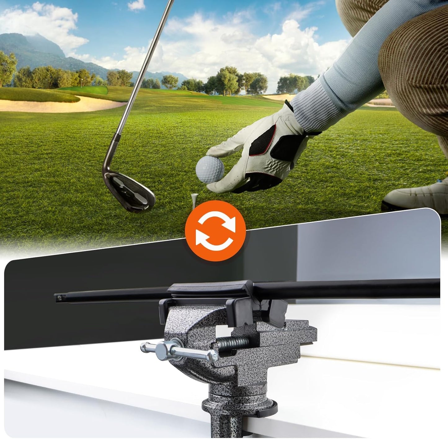 Golf Club Grip Vise Clamp Kit, 360° Swivel Portable Table Vise,Inlcudes 20 Double-Sided Tapes (2"x 10"),Rubber Sleeve, Hook Cutter,Glove,Tape Stripper Remover Tool