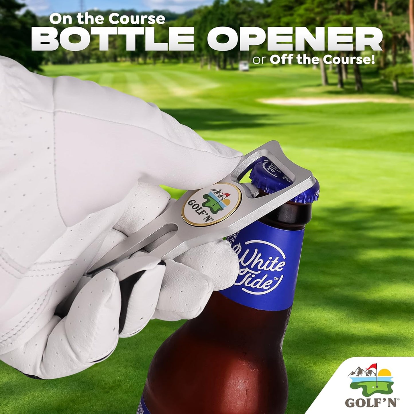 Golf'N Aluminum Golf Ball Marker Divot Repair Tool - Magnetic Ball Marker, Groove Cleaner & Bottle Opener - Essential Golf Divot Tool for Golfers, Sleek Design