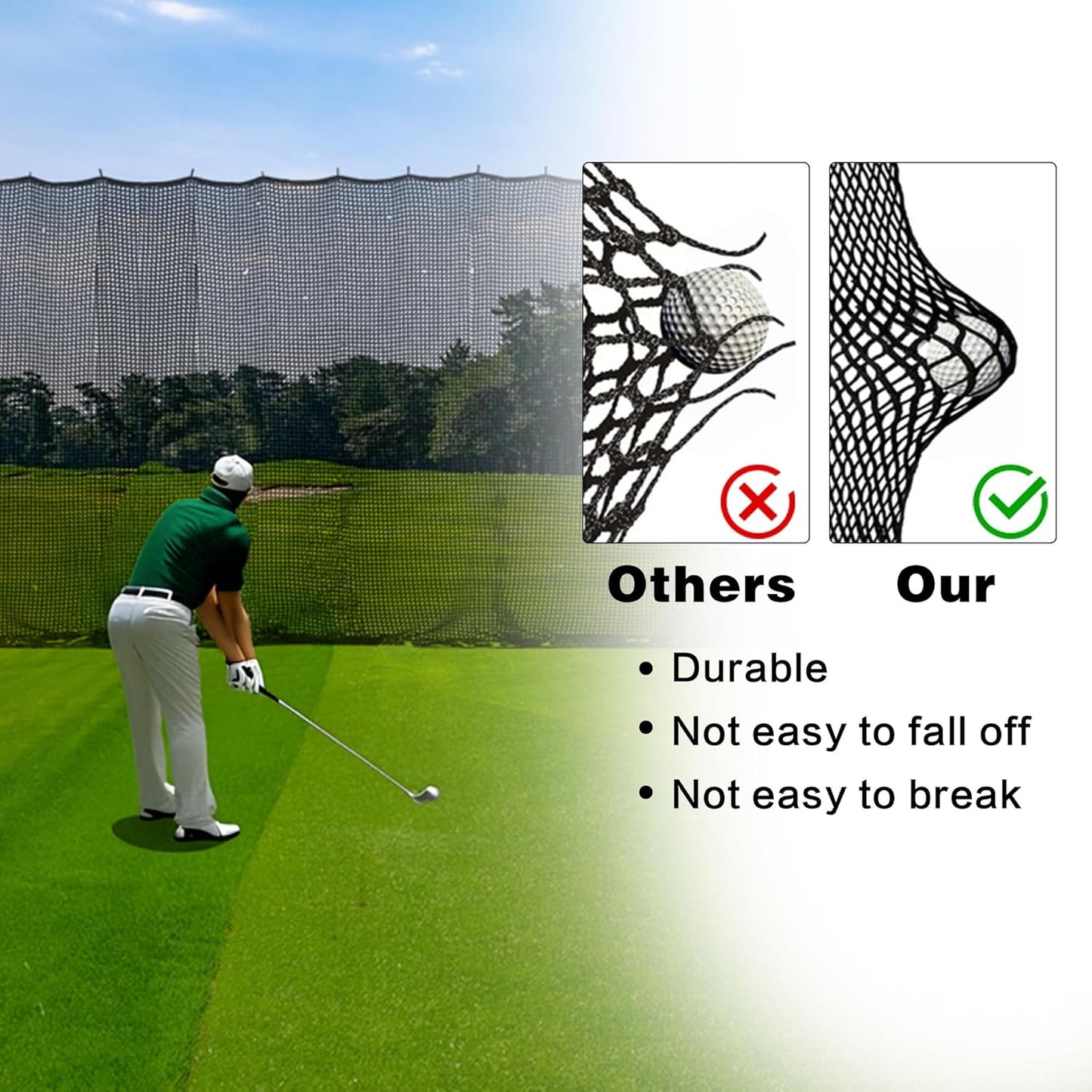 Golf Net, 12X12ft /12X15ft/12X20ft Golf Practice Net Sports Practice Barrier Net for Baseball, Hockey, Soccer, Netting for Garage, Backyard, Indoor Outdoor Sports Netting