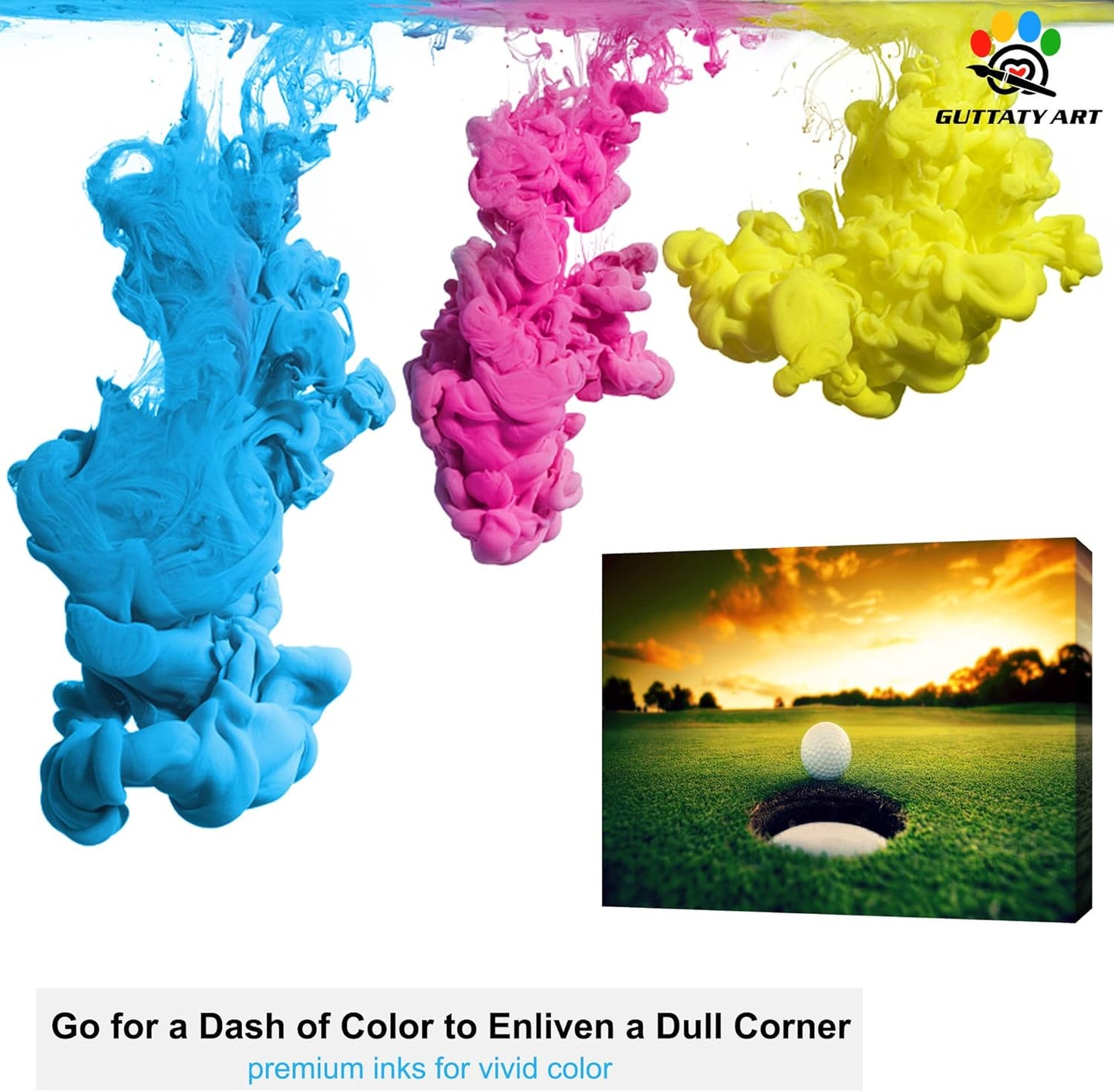 Sport Canvas Wall Art, Golf Wall Art Painting Prints for Living Room, Golf Ball Near Hole Landscape Poster Picture for Bedroom, Framed Artwork for Office Home Decor 32x48 Inches