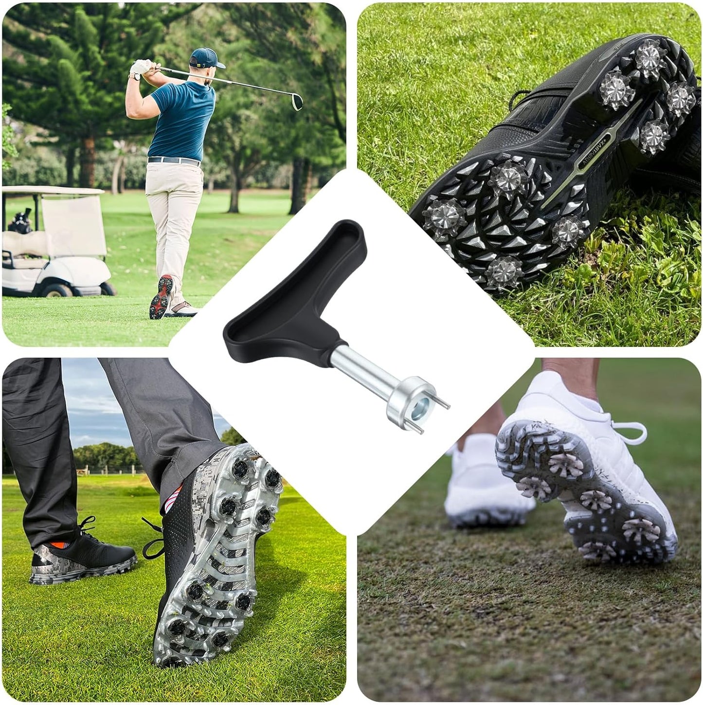 2pcs Golf Cleat Tool, Golf Shoe Spike Removal Tool, Stainless Steel Golf Spike Wrench, Universal Spiked Shoe Replacement Tools, Black
