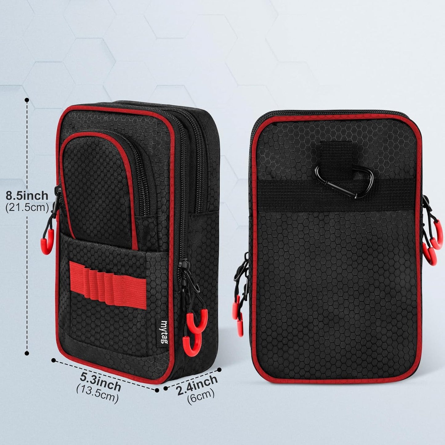 mytag Golf Ball Bag Pouch | Store 12-15 Balls, Golf Valuables Pouch Portable Outfit Organizer Bag Organizer Case Multipocket (Red/Black)