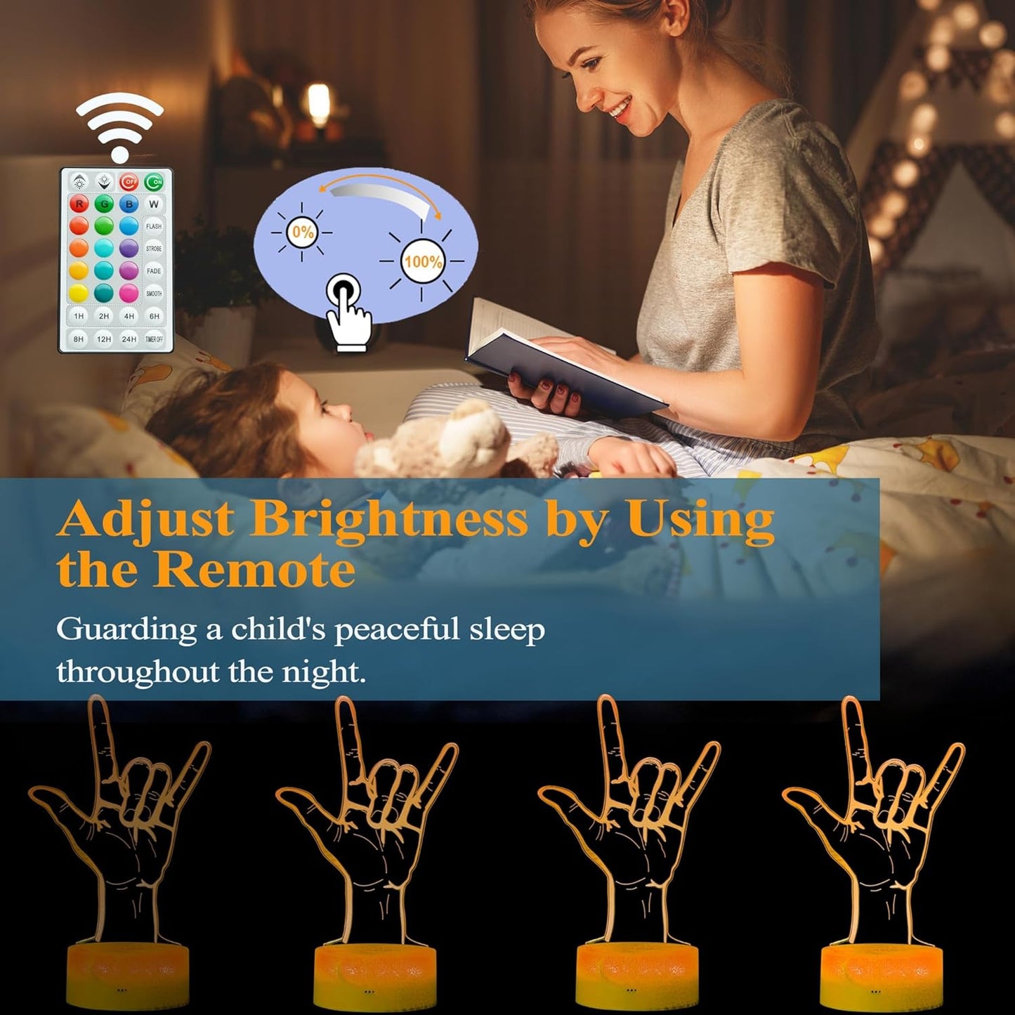 I Love You Night Light, Loving You Hand Sign, Lover 3D Illusion Lamp with 16 Colors Changing, Timer, 4 Flash Modes and Dimmable, Men Women Boys Girls Room Decoration, Holiday Xmas Gifts