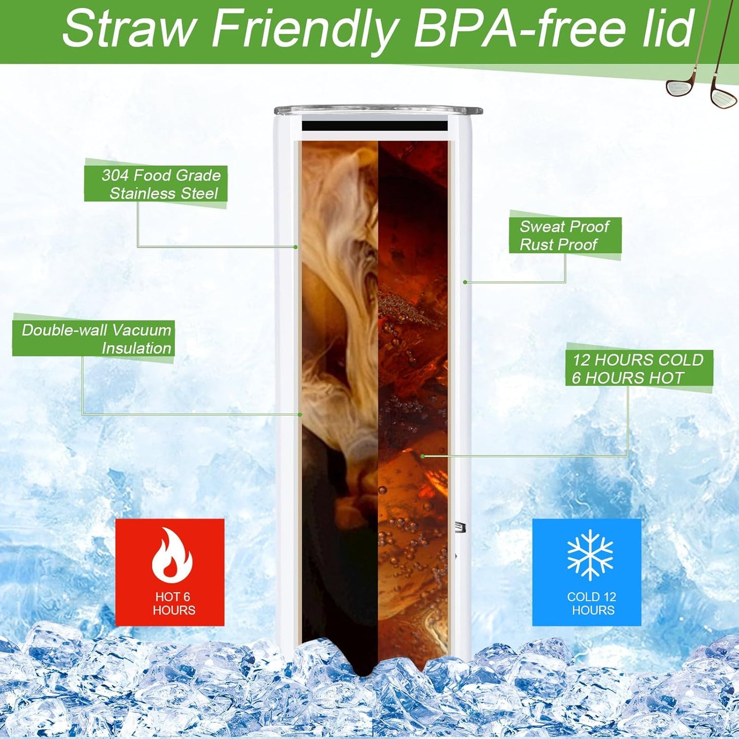 Patelai 4 Pcs Christmas Golf Tumbler Golf Gifts for Men 20oz Insulated Tumbler with Lid Straw Funny Coffee Cup Gift for Dad, Husband, Golfer, Groomsmen, Grandpa, Uncle, Boyfriend, Father, Birthday