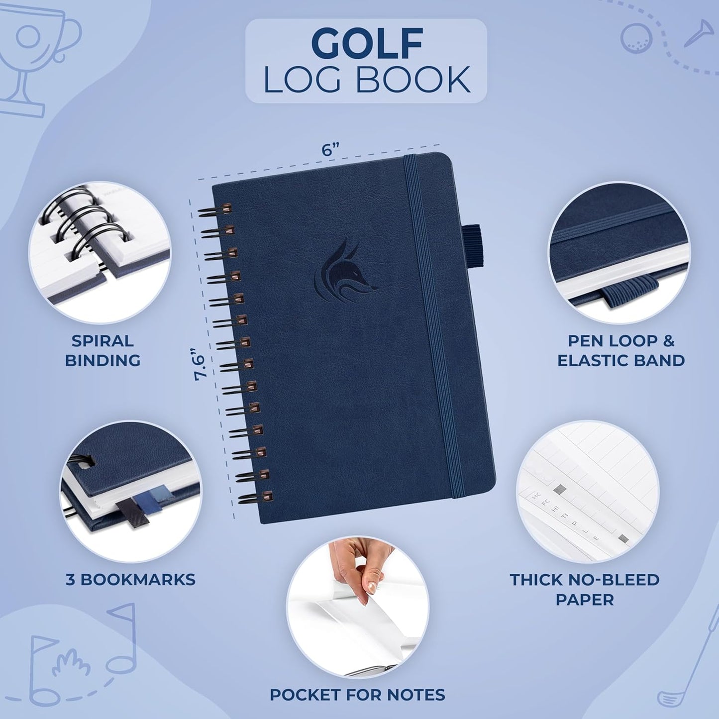 Clever Fox Golf Log Book – Small Training & Scorecard Journal – Pocket Notebook – Golf Practice Accessories & Gifts Ideas for Men (Dark Blue)