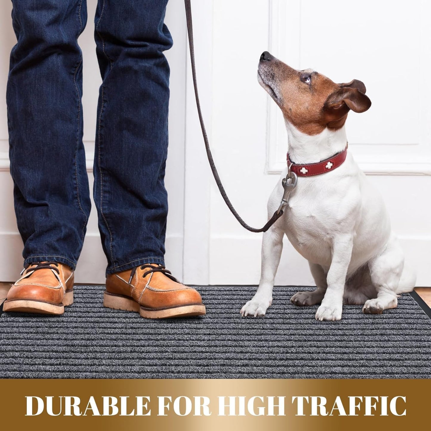 Yimobra Front Door Mat Outdoor Indoor Entrance, 100% Waterproof All-Season All Weather Doormat, Welcome Matt Outside Entry, Non Slip, Low Profile, Heavy Duty Patio Porch Floor Mat,29.5x17, Gray White