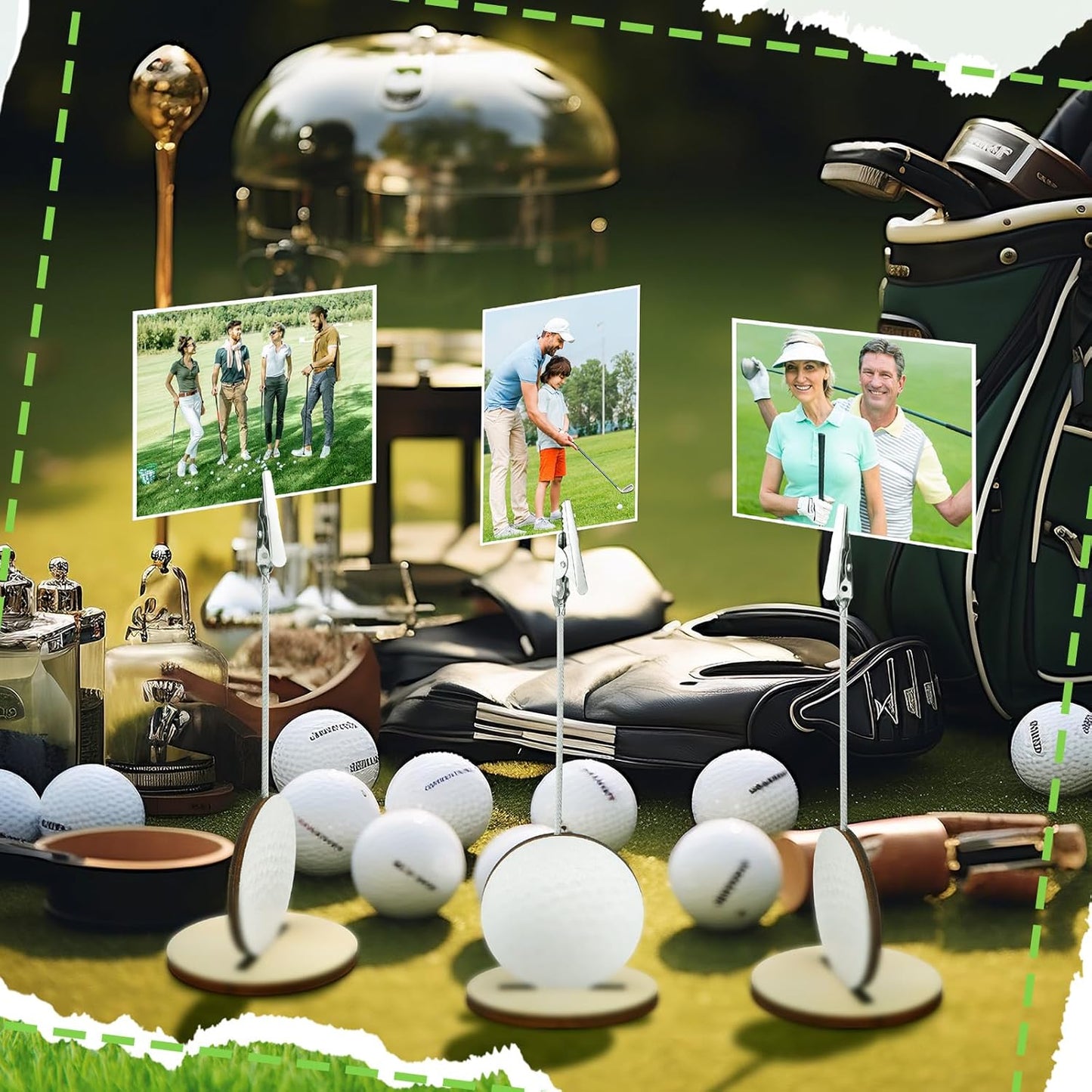 20 Pcs Base Memo Clip Holder Table Number Card Place Holders Stand Note Paper Clip Centerpieces for Table Party Favors Photo Stand Events Decoration(Golf)