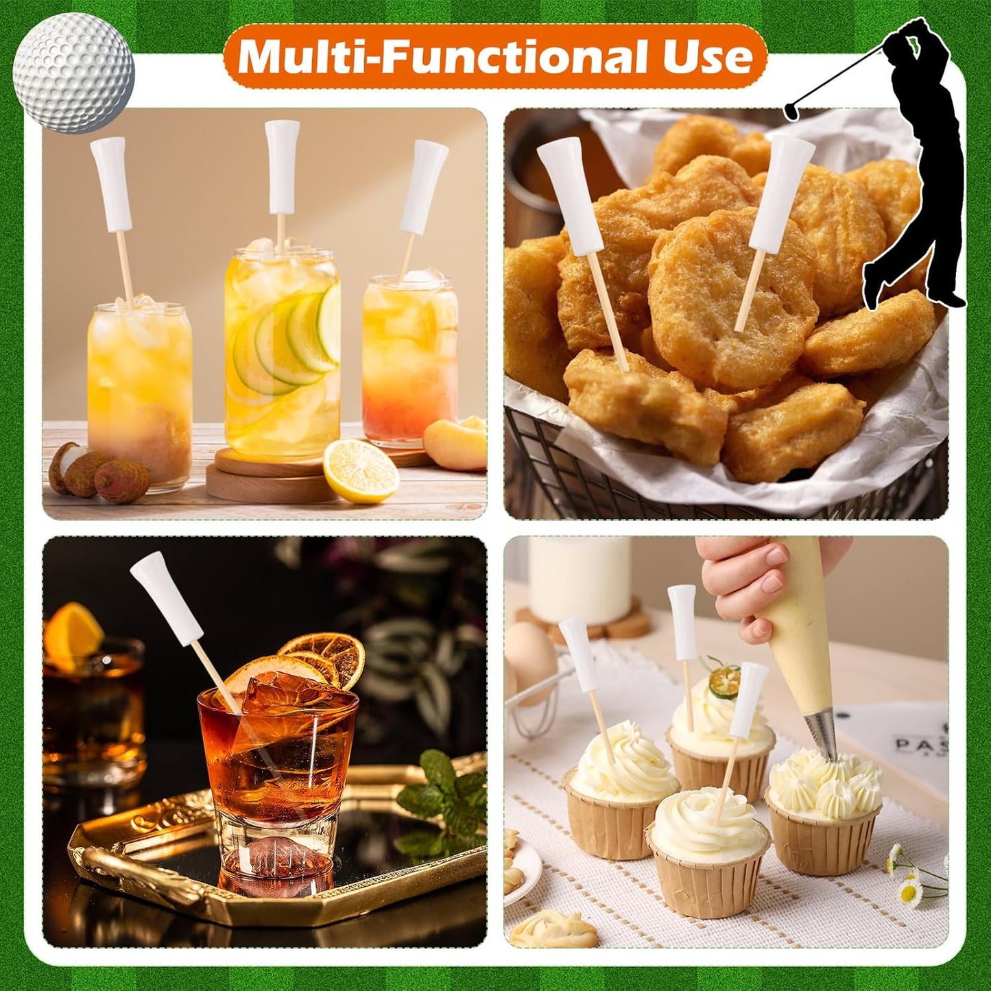 100Pcs Golf Toothpicks Golf Tee Cocktail Picks Golf Party Decorations for Appetizers Bamboo Cocktail Sticks Skewers for Drinks Fruits Desserts Charcuterie Sandwich