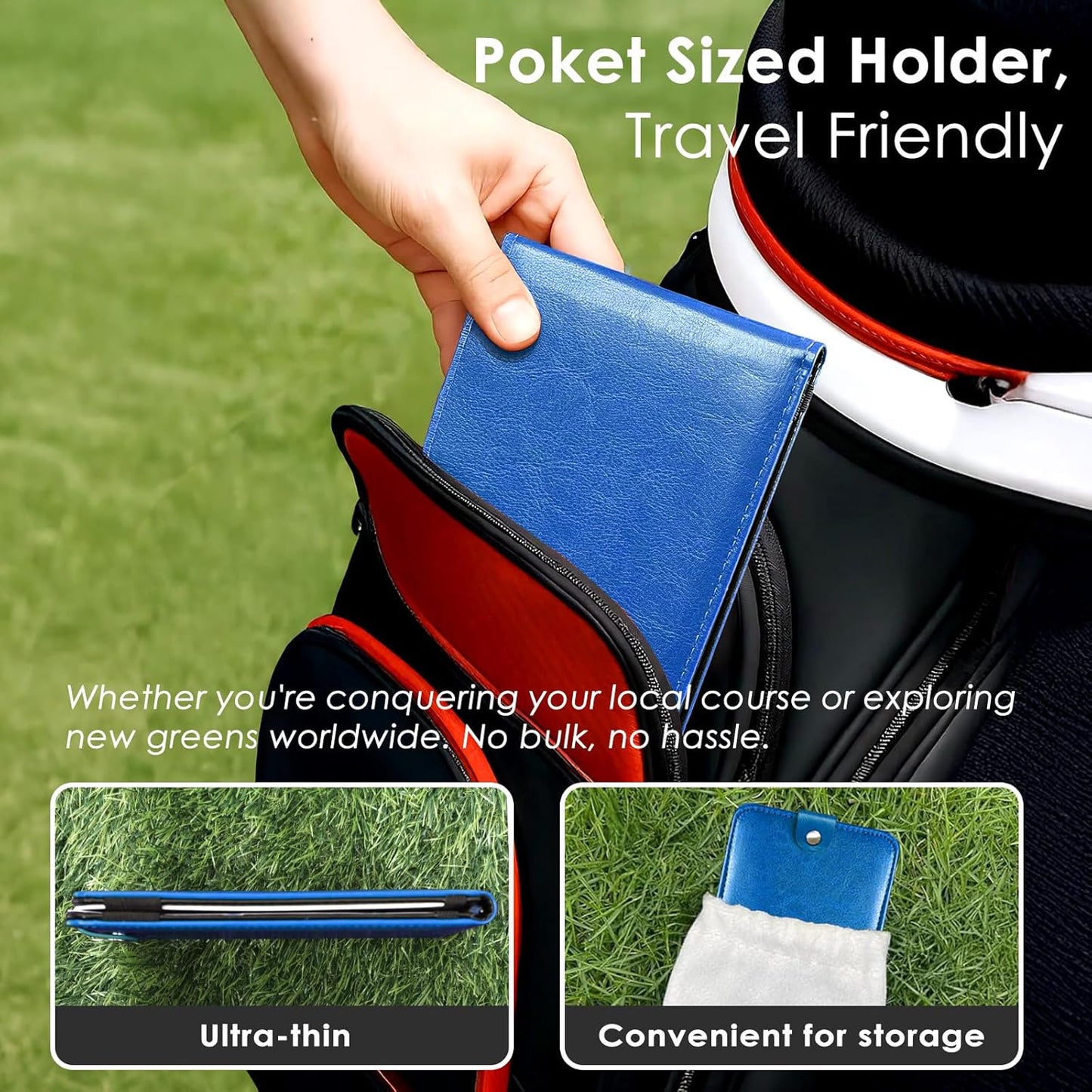 All-in-One Magnetic Golf Scorecard Holder Yardage Book Cover, Premium Leather Scorecard Holder, Universal Fit for Scorecards, Sleek Design for Back Pocket Convenience Blue