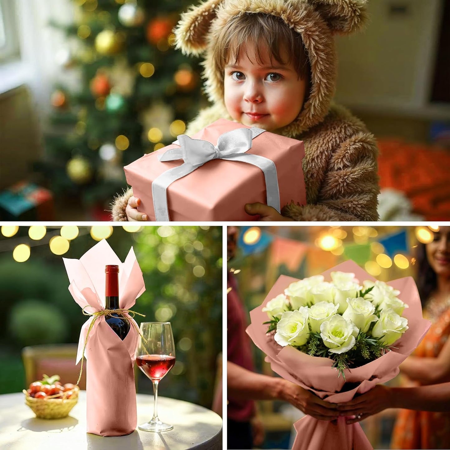 SANZIX 120 Sheets Rose Gold Tissue Paper for Gift Bags Bulk 14x20 Inch - Rose Gold Christmas Wrapping Paper Perfect for Christmas Gifts Wrap, Wedding, Valentines Day, DIY, Holiday & Xmas Decorations