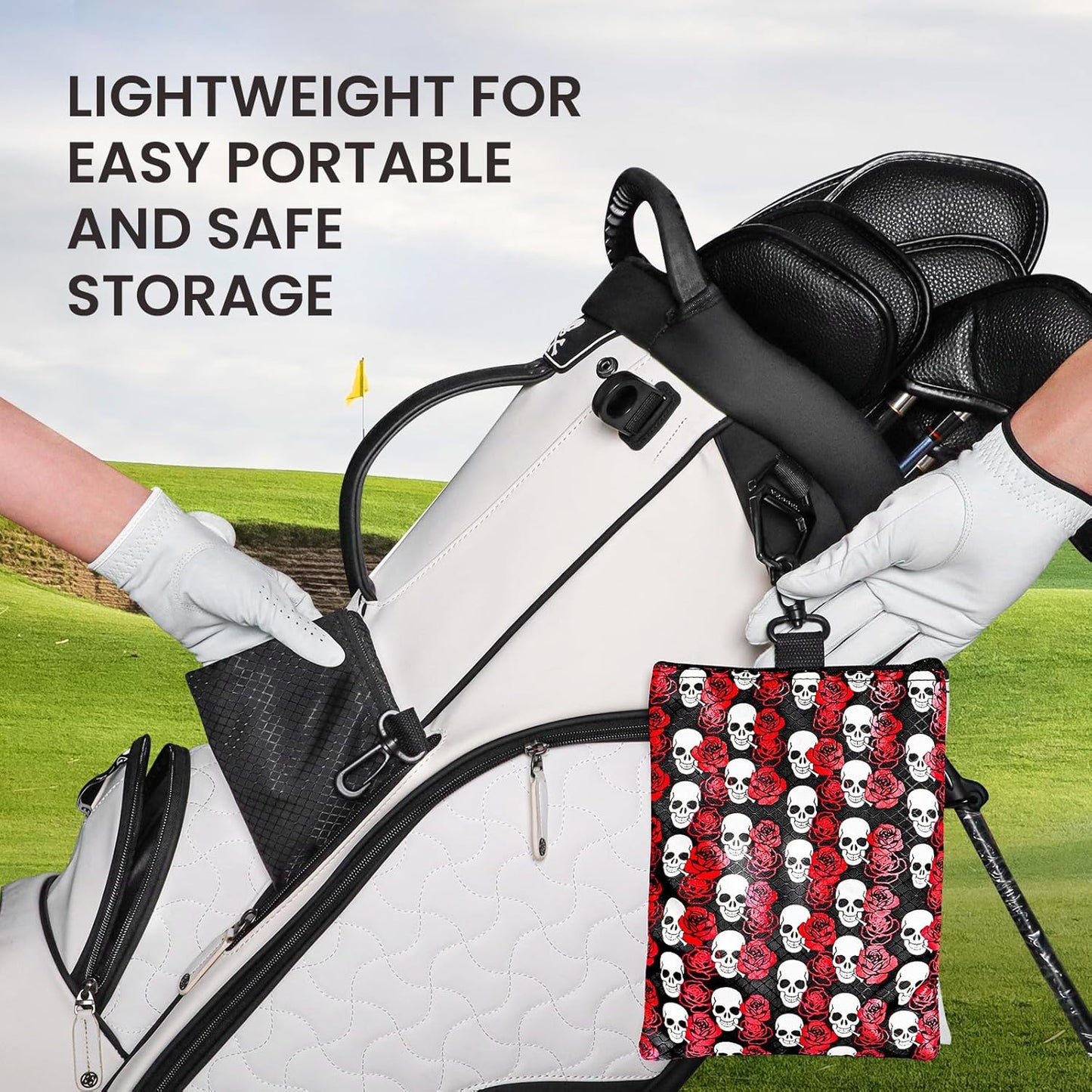 FINGER TEN Golf Pouch Bag for Valuables Tee Color with 4 Golf Pencil Pack, Zippered Pocket Gear Clip Hook to Bag