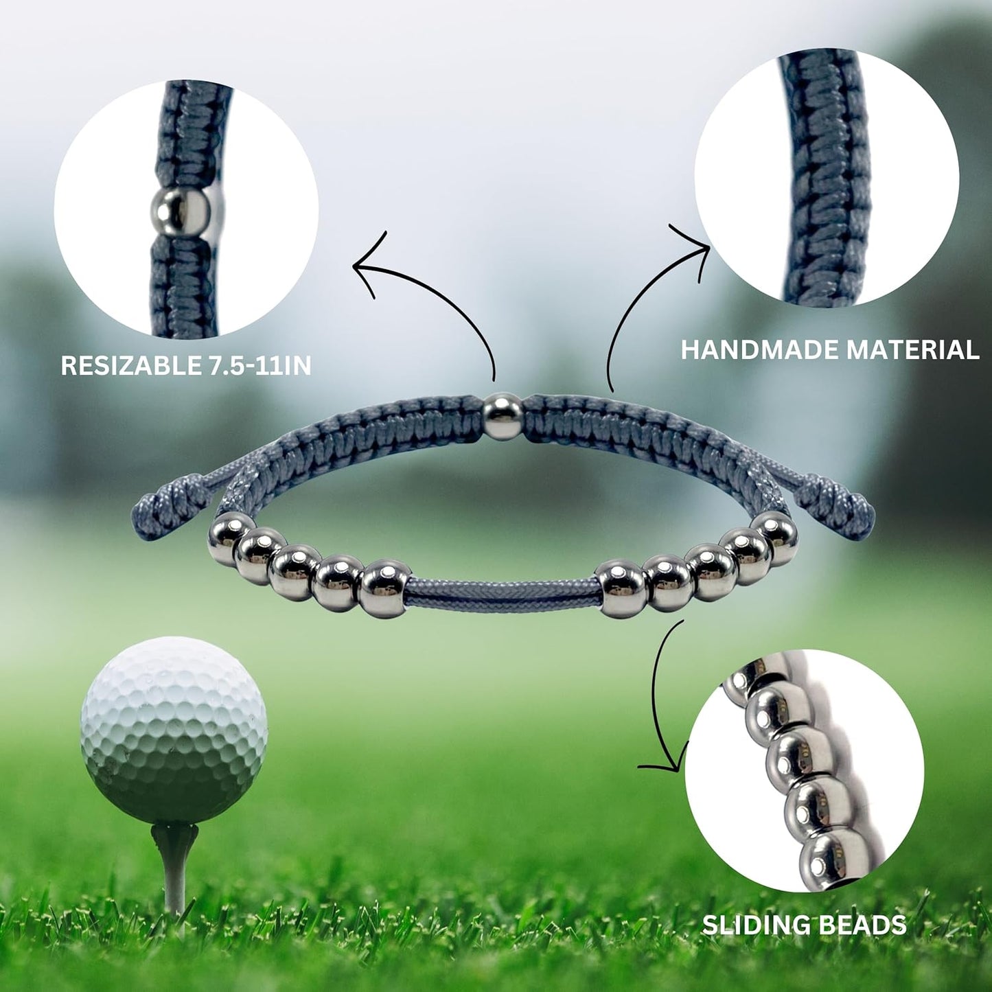 LAMIBEE Golf Stainless Steel 10 Beads Score Counter Bracelet, Golf Stroke Count Bracelet, Resizable and Easy to Adjust Golf Round Scoring Tracker, Durable and Stylish Golf Accessory