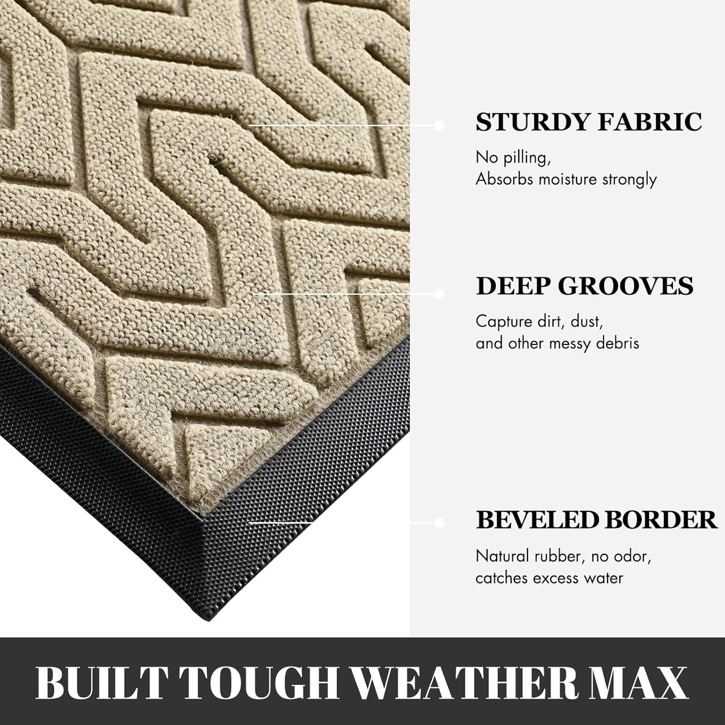 Yimobra Large Door Mat Outside Entrance 47x24, Waterproof Heavy Duty Outdoor Mats for Front Door, Non Slip Rubber Entry Mat for Garage Patio Indoor, Easy Clean, Light Beige