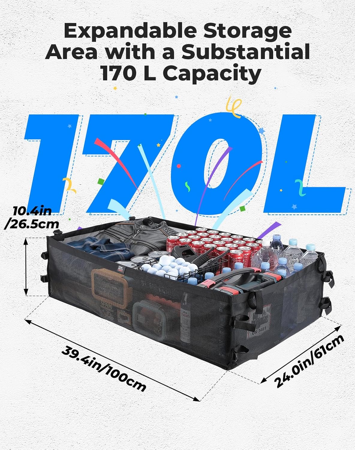 KEMIMOTO Universal 4-Passenger Golf Cart Cargo Net, Compatible with Club Car, EZGO, Drive Golf Carts, Black