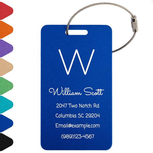Personalized Luggage Tags for Suitcases Custom Metal Name Tags for Backpacks Bags Travel - Vertical (Blue)