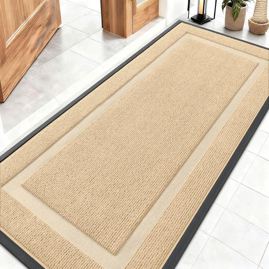 OLANLY Front Door Mat Indoor Outdoor Entrance, Waterproof All-Season, All-Weather Doormat, Sturdy Natural Rubber, Fade Resistant, Low Profile, Easy Clean Patio Porch Entryway Mat, 59x23, Beige