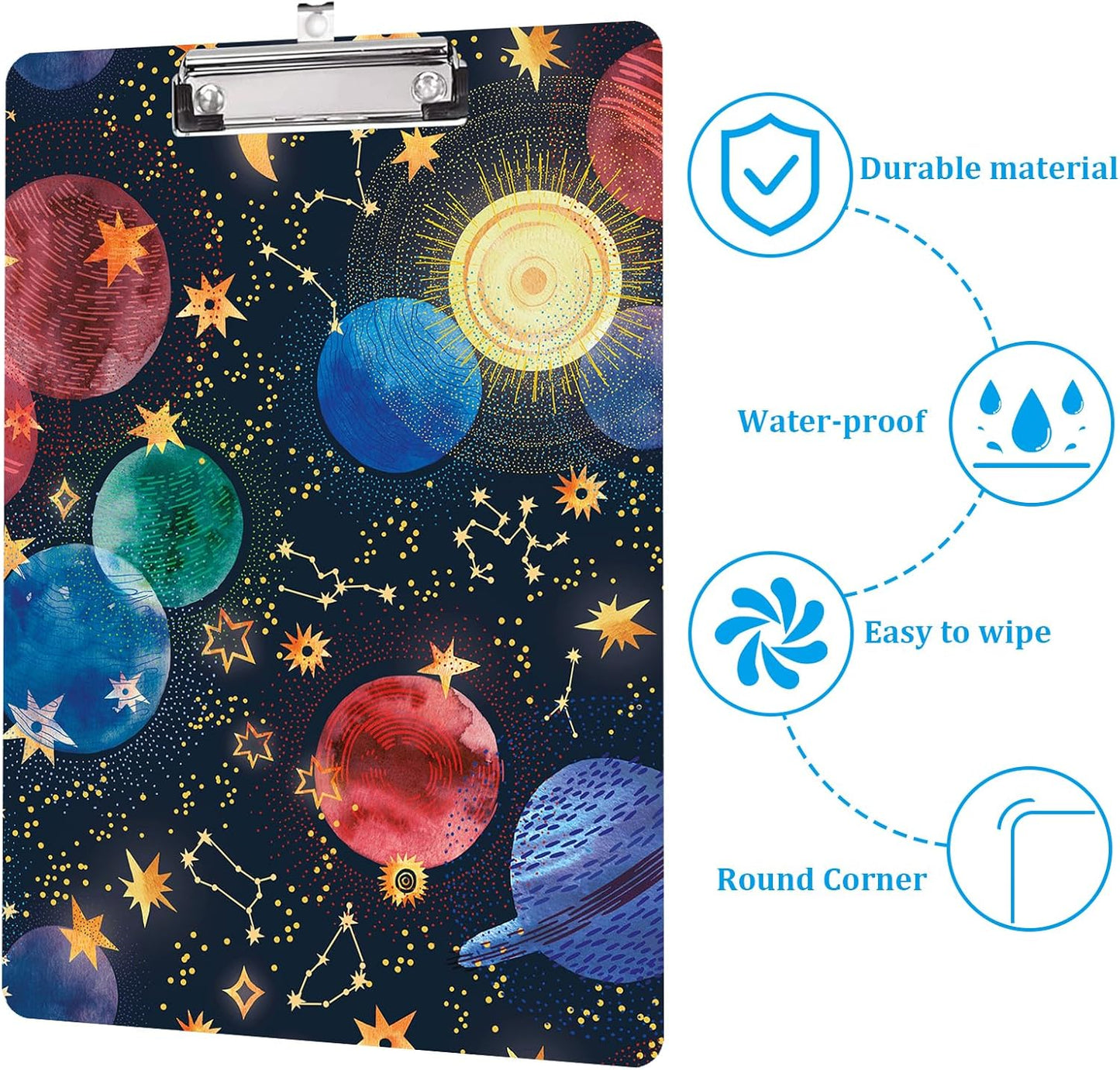 Galaxy Space Design Letter Size Plastic Clipboards for Students Women Man and Kids A4 Standard Size 8.7 x 12.5 with Low Profile Metal Clip