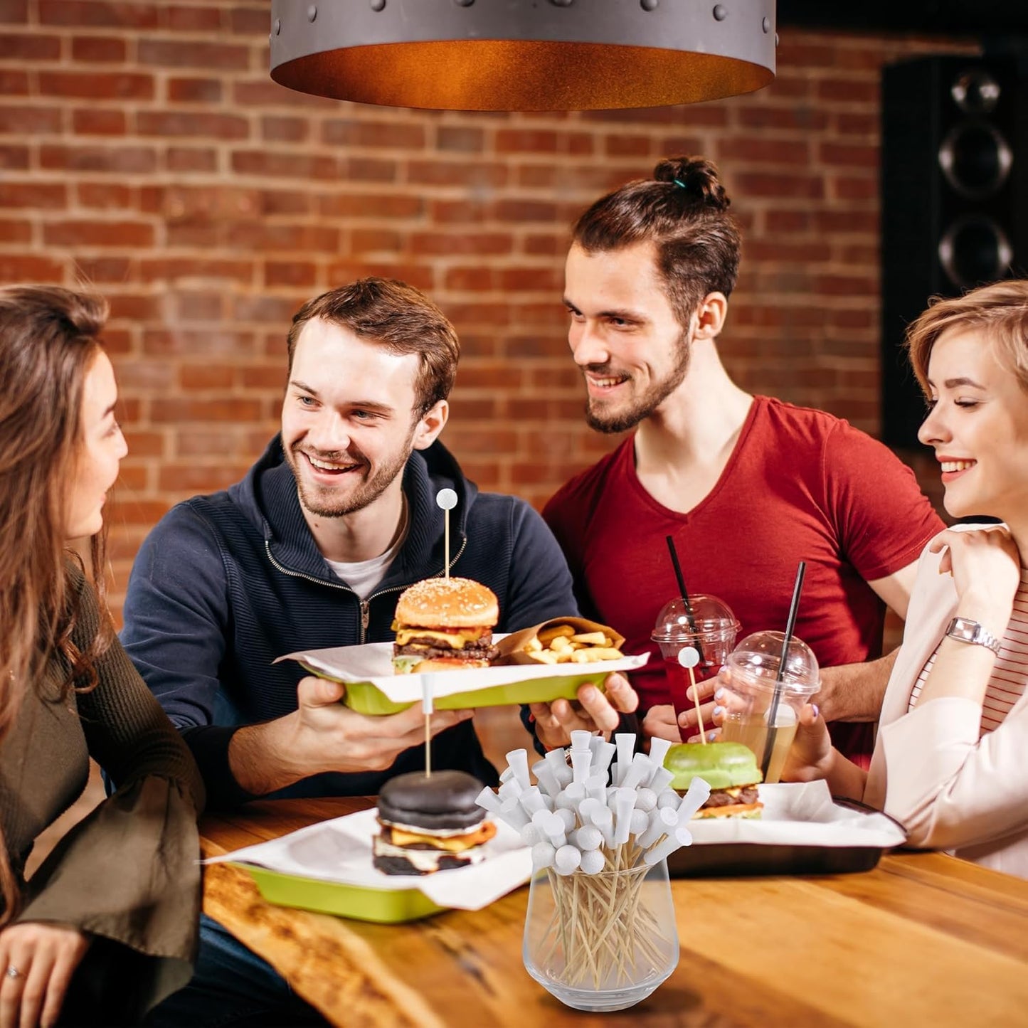 Aodaer 200 Pieces Golf Tee Cocktail Picks 4.72 Inch Golf Ball Toothpicks Disposable Bamboo Skewers Sports Themed Fruit Picks Decorative Toothpicks for Appetizers Sports Players Party Supplies Events