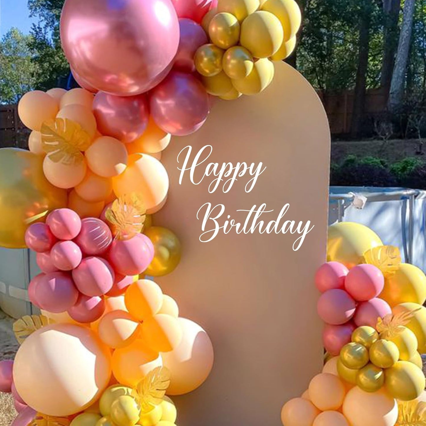 Happy Birthday Wall Decal - White Script Letters Wall Stickers, Birthday Party Balloon Arch Backdrop Decoration Supplies Sign Decals, Removable Adhesive Sticker