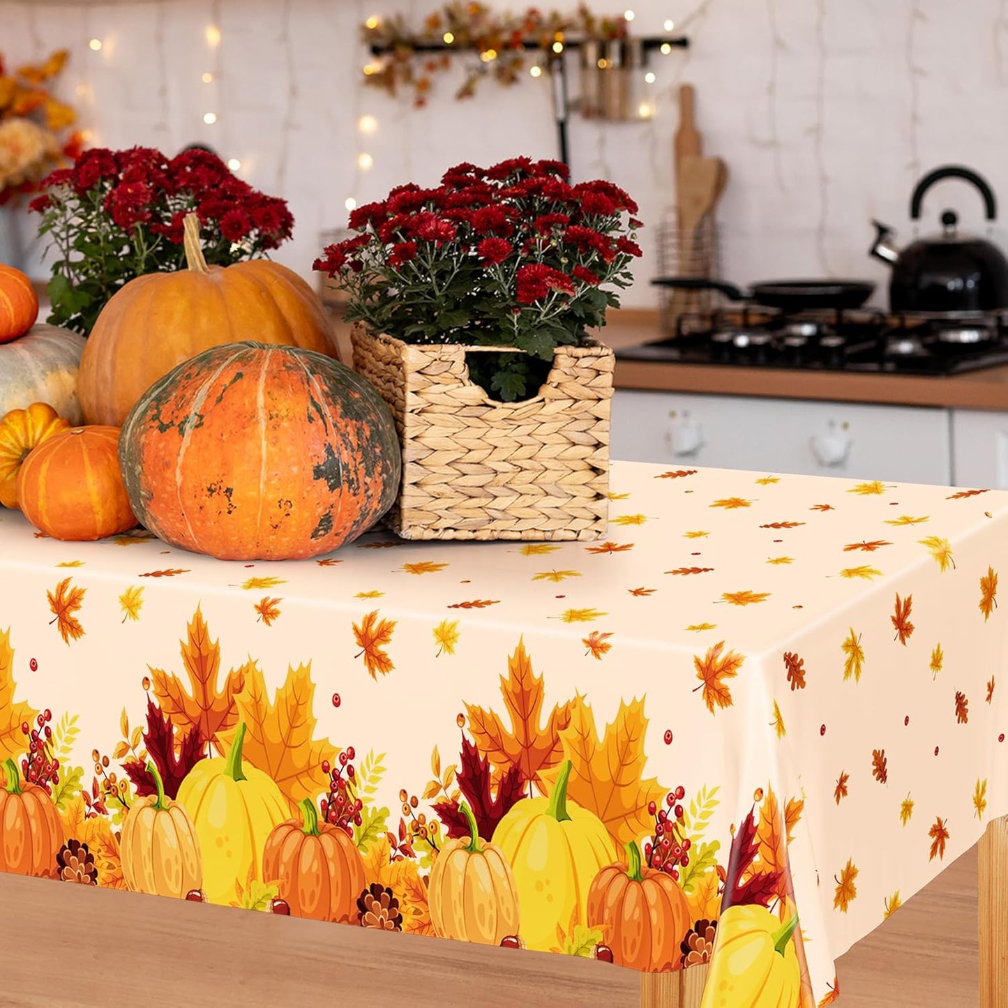 QZYL 2 Pack Thanksgiving Tablecloths, 54" x 108" Friendsgiving Plastic Tablecloth, Rectangle Disposable Tablecover Pumpkin Tablecloth, Thanksgiving Decorations Fall Table Decor Party Supplies