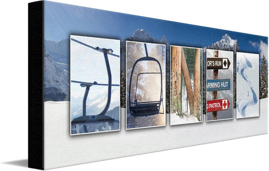 Personal-Prints SKIING Personalized Name Art Gift | Customized for the Ski Instructor, Avid Skiier, or Team | Unique Ski Slope and Equipment Photo Canvas Wall Art Décor (10”x30” Stretched Canvas)