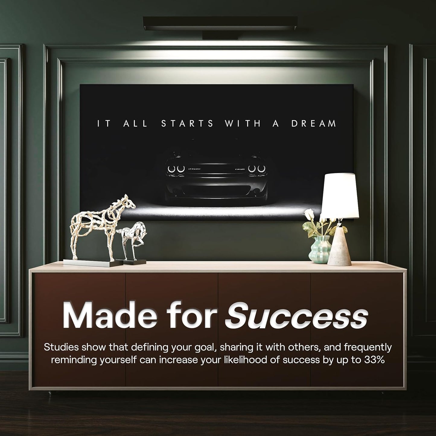 Motivational Wall Art for Office, Super Car Art Canvas, Inspirational Automotive Decor for Challenger Sportscar Lovers, Motivational Wall Decor for Office and Home, Inspiring Car Poster (30 X 15 in)