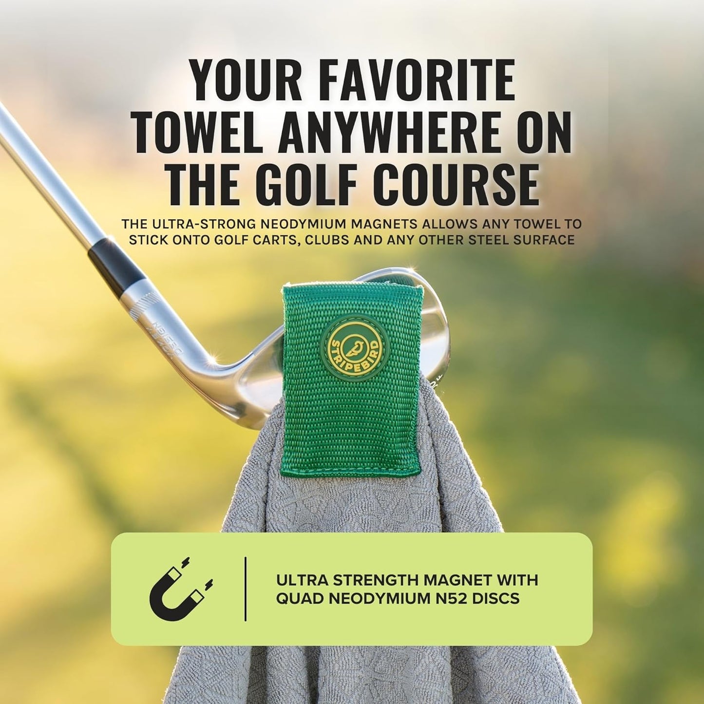 Stripebird - Magnetic Clip for Any Towel (Fairway Green) - Golf Towel Magnet - Highest Strength Magnet - Golf Towel Magnetic - Removable from Towels - Magnetic Golf Towel