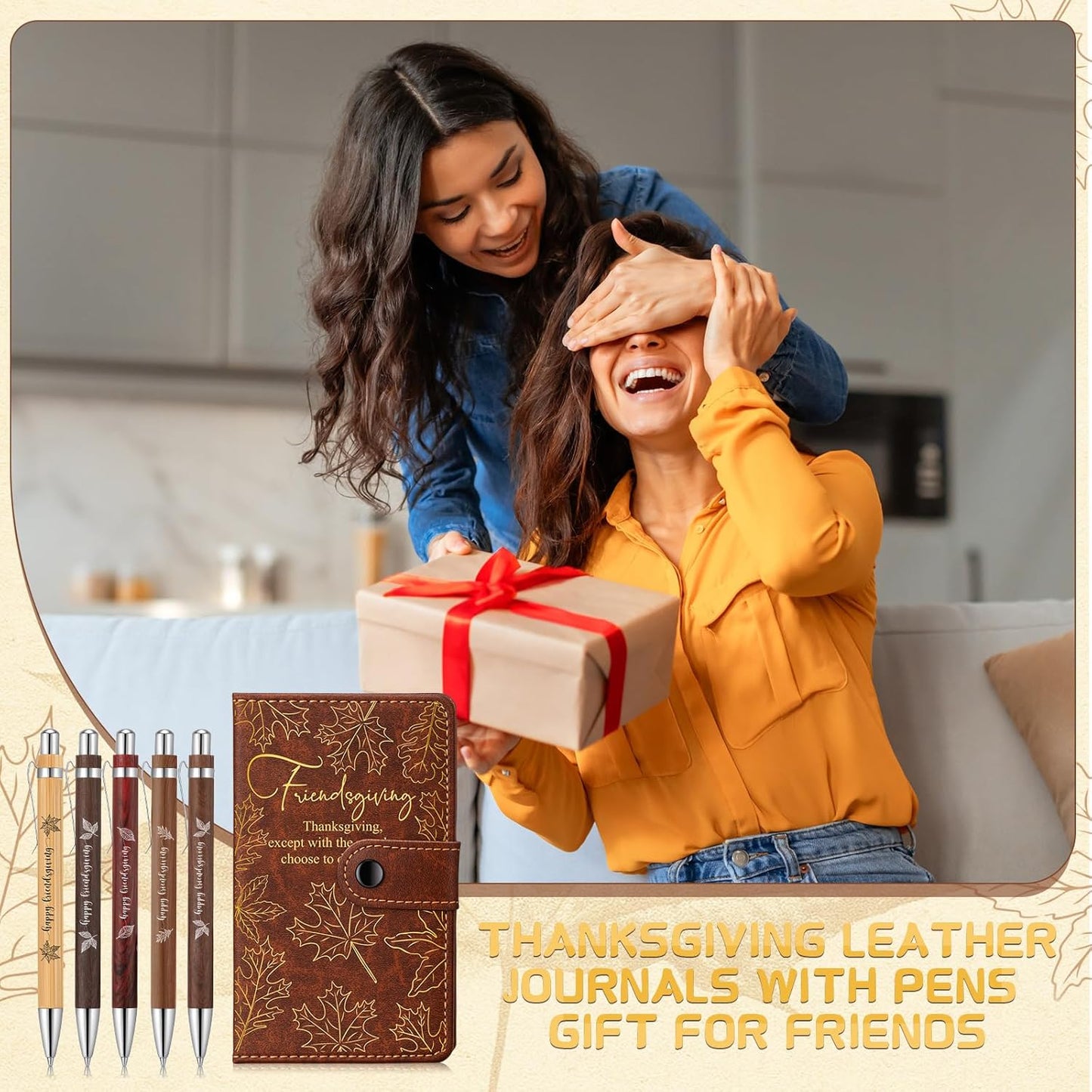 30 Sets/60 Pcs Friendsgiving Gift Bulk Thanksgiving Notebooks Maple Leaf A6 Leather Journal Notepads with Bamboo Pens Friendship Appreciation Gift Thanksgiving Party Favors for Friend Bestie Coworker