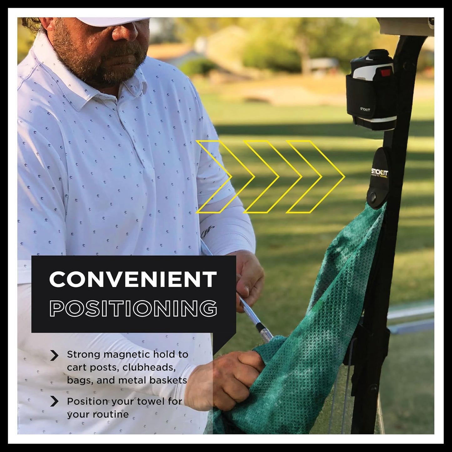 STICKIT Magnetic Golf Towel, Premium 29" Microfiber with Deep Waffle Pockets, Industrial Strength Magnet for Secure Hold to Golf Carts & Clubs, Ultra-Absorbent, Fast-Drying, Easy-Clean