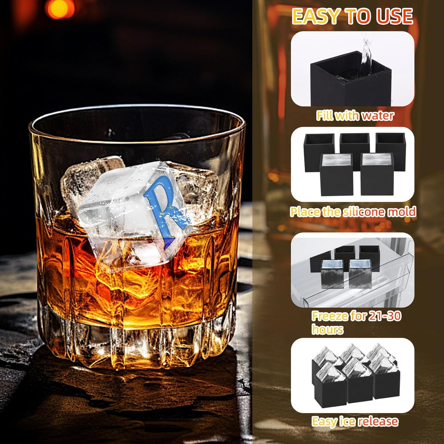 6 Pcs 2" Letter Silicone Personalized Ice Cube Mold,Personalized Ice Mold with 2mm Depth,Create Unique Whiskey Ice Cubes in Style with our Customizable Ice Mold (Letter P)
