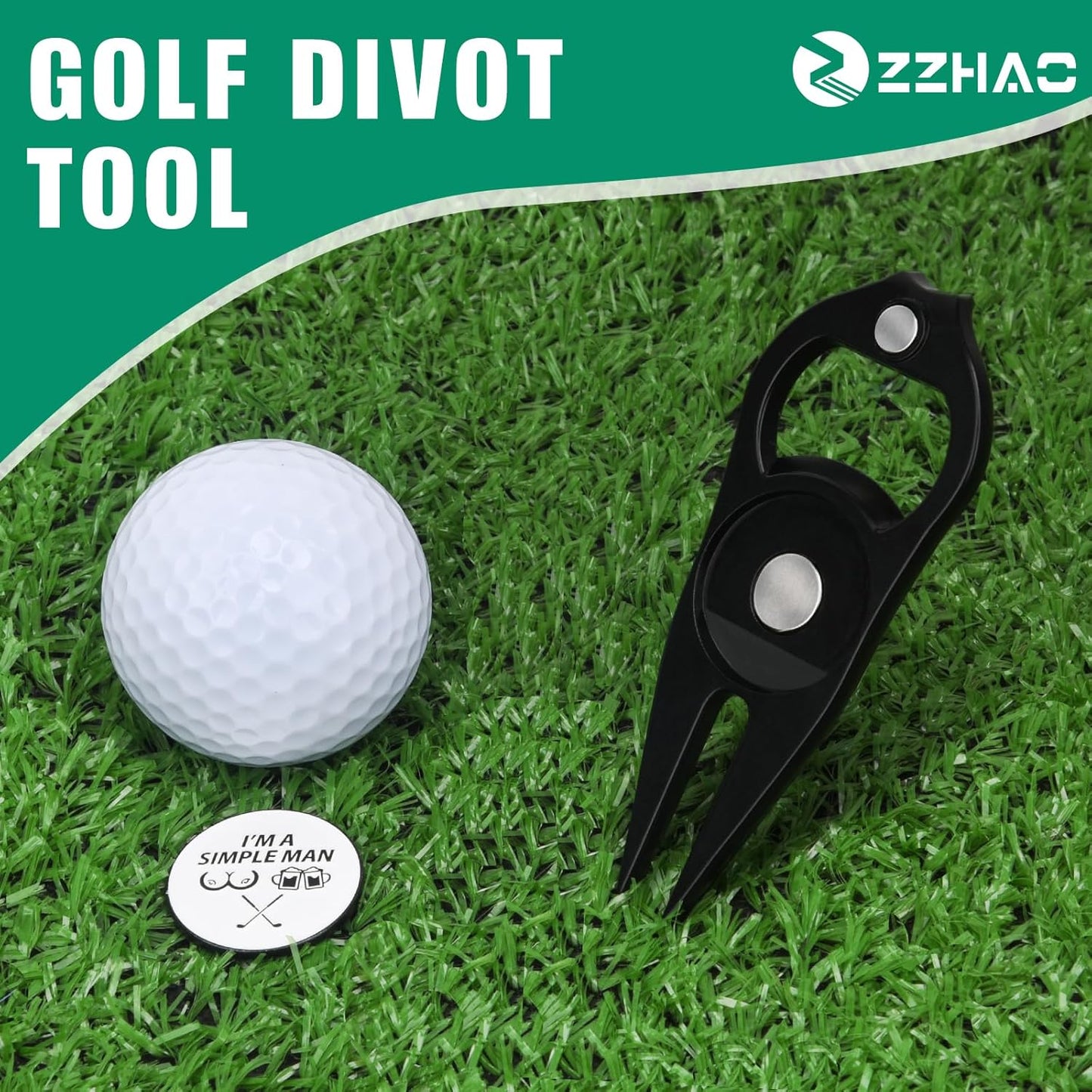 ZZHAO Golf Divot Tool and Golf Ball Marker, Divot Repair Tool，Golf Accessories for Men, Funny Gifts for Men, Tools for Men