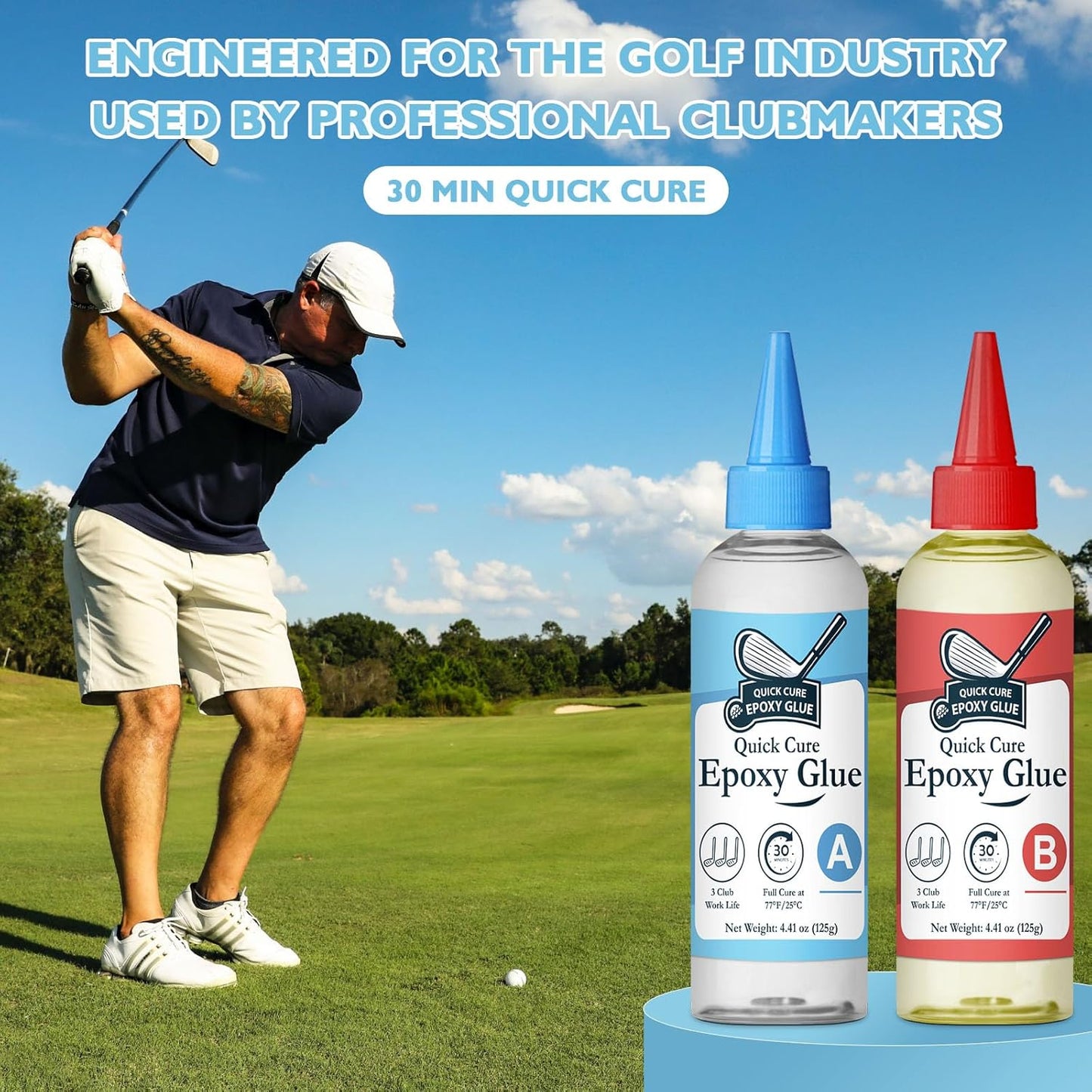 Golf Club Epoxy - Waterproof & Extra Strength - 5 Minute Golf Shaft Repair - Quick Cure Golf Epoxy for All Golf Shafts, Golf Heads, Drivers, Putters, and Irons，Ideal for Clubhouse & Home